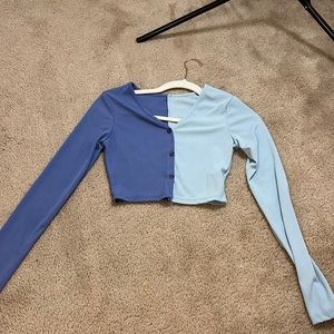 dark blue and light blue split crop top. size small. shein and never worn